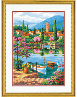 Paint by numbers Village lake afternoon