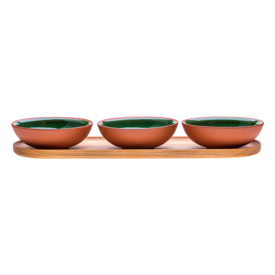 Vaidava Ceramics Earth kulho 0,2 L, 3 kpl + tarjotin, sammalenvihreä