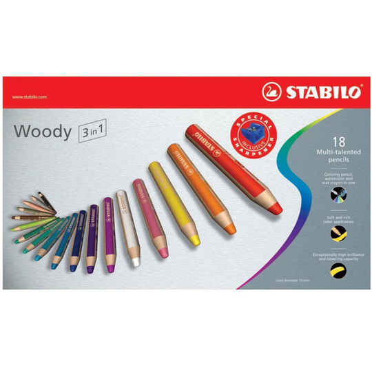 Stabilo - Woody 3in1 wallet of 18 colours with sharpener