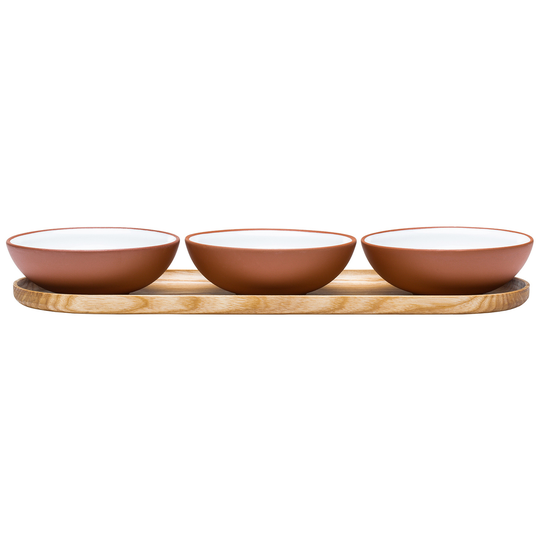Vaidava Ceramics Earth kulho 0,2 L, 3 kpl + tarjotin, valkoinen