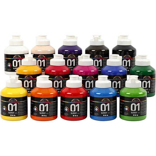 A-Color - Akryylimaali - Kiiltävä - (15 x 500 ml)
