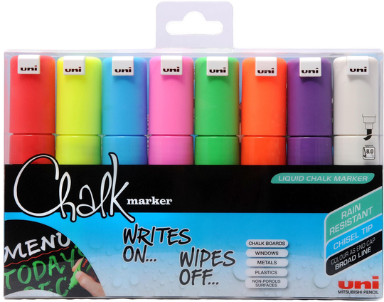 Uni - Chalkmarker PC8K - Assorted colors, 8 pc
