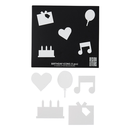 Design Letters Organise with Icons, Happy Birthday, valkoinen