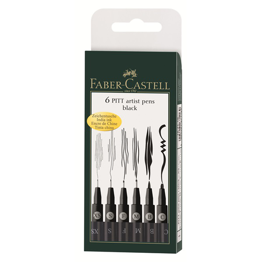 Faber-Castell - 6 PITT Artist Pen - Musta (167116)